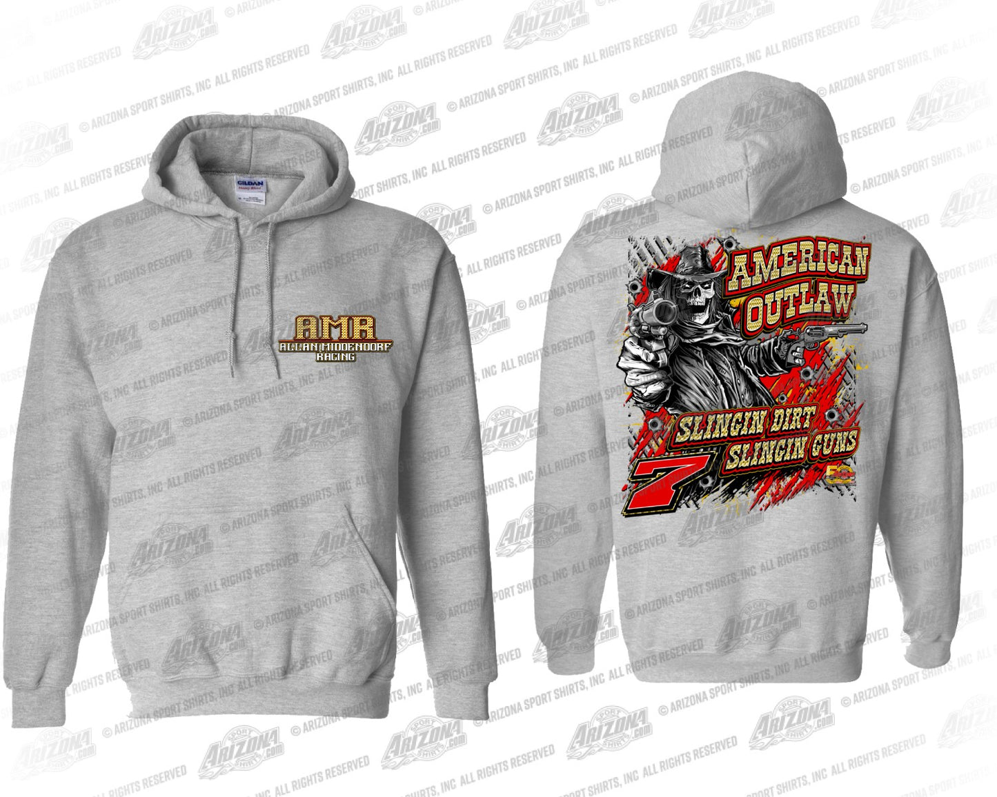 Athletic Heather Slingin Dirt, Slingin Guns Adult Hooded Sweatshirt
