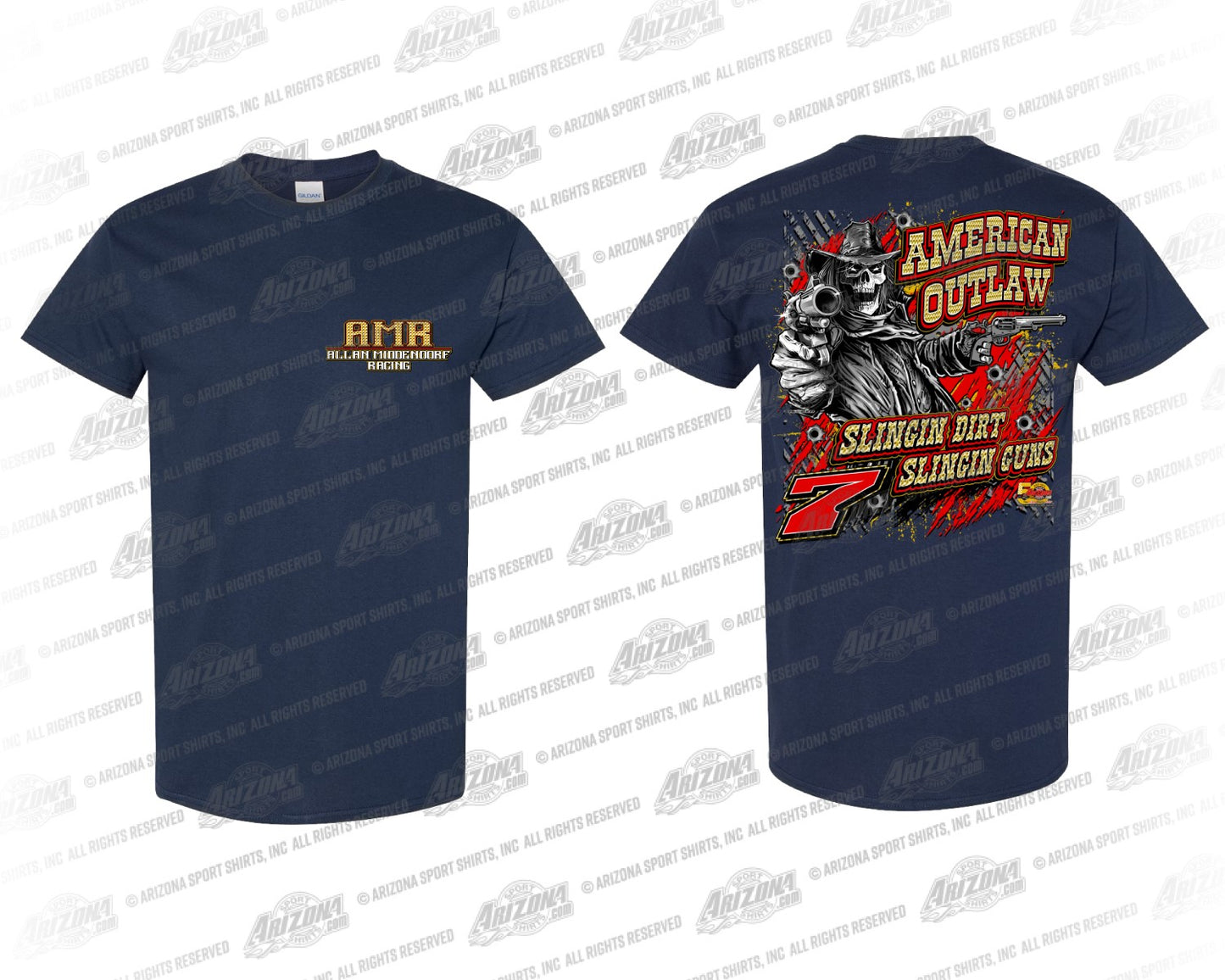 Navy Blue Slingin Dirt, Slingin Guns Adult Short Sleeve Tee