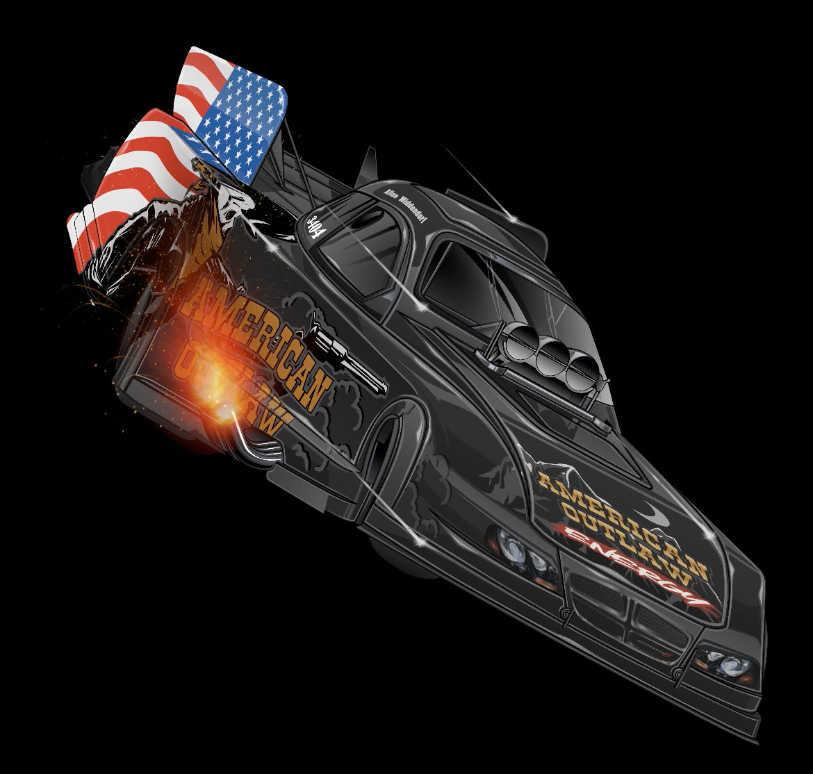 American Outlaw Funny Car Cut Out Sign (8" x 21")